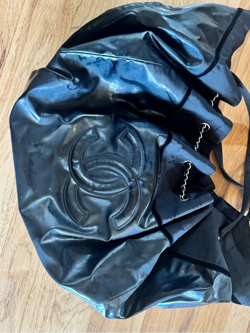 Chanel black patent spirit, XL hobo